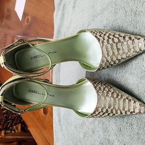 Bellini Metallic Green Patterned Heels